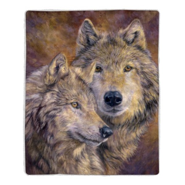 Hastings Home Sherpa Fleece Throw Blanket with Wolf Print Pattern, Lightweight Hypoallergenic for Adults and Kids 990643PIX